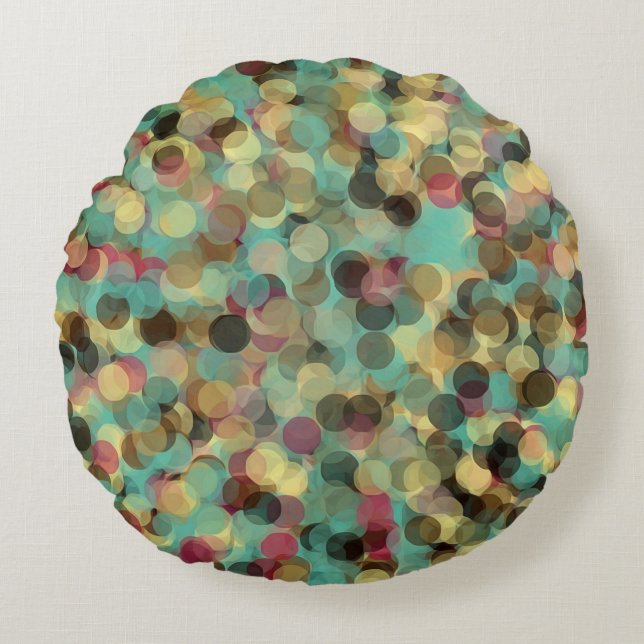 pink yellow green and blue circle pattern abstract round pillow (Front)