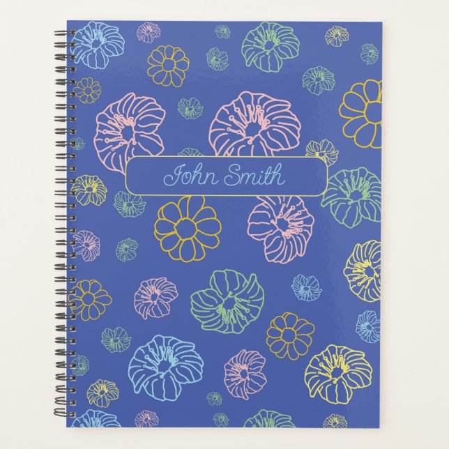 Pink, Yellow, Green, Blue Flowers_ Floral Pattern  Planner (Front)