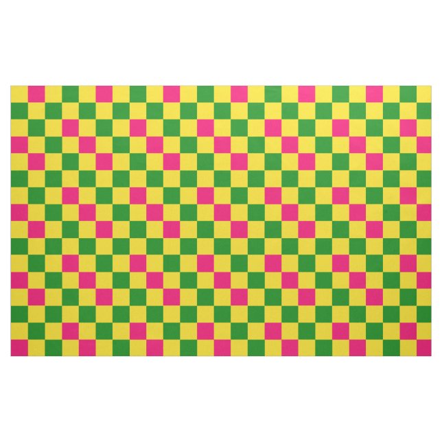 Pink Yellow Green Chequered Pattern Design  Fabric (Fat Quarter)