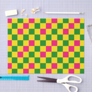 Pink Yellow Green Chequered Pattern Design  Tissue Paper