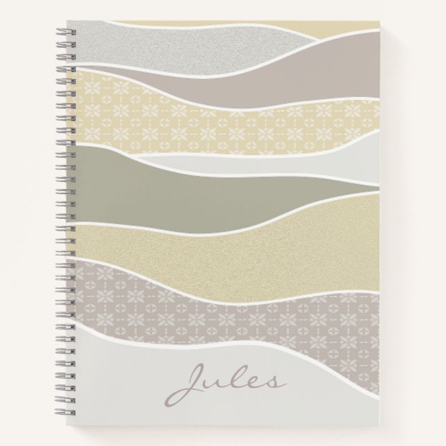 Pink Yellow Green Curve Stripe Abstract Waves Name Notebook (Front)