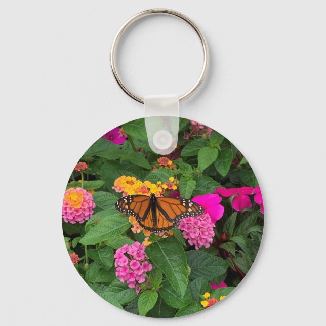 Pink Yellow Green Floral Lantana with Butterfly Keychain (Front)