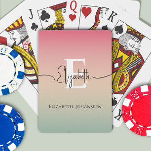 Pink Yellow & Green Gradient Script Name Monogram  Playing Cards