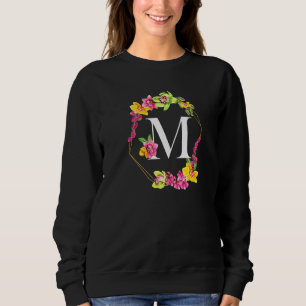 Pink Yellow Green Orchids Floral Monogram Initial Sweatshirt