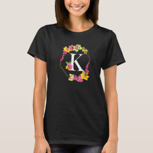 Pink Yellow Green Orchids Floral Monogram Initial  T-Shirt