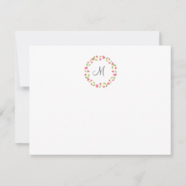Pink Yellow Green Watercolor Floral Wreath Card (Front)
