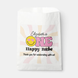 Pink Yellow Groovy One Happy Babe First Birthday Favour Bag