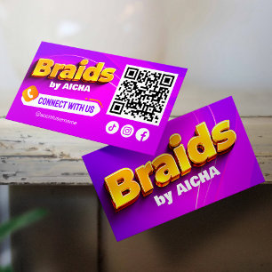 Pink, Yellow Hair Braiding Connect with us QR Code Business Card