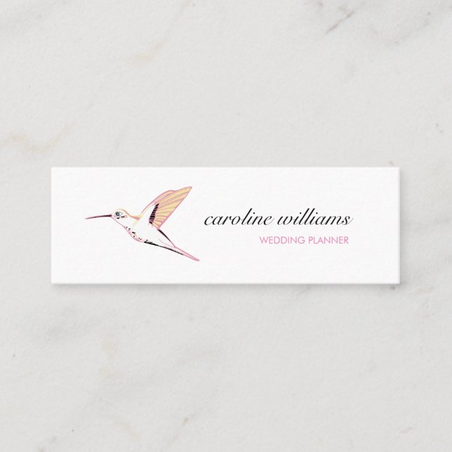 Pink yellow hummingbird illustration elegant chic mini business card (Front)