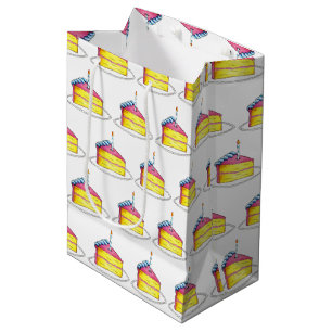 Pink Yellow Layer Happy Birthday Cake Slice Candle Medium Gift Bag