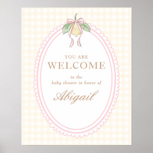 Pink & Yellow Lemon Bow Baby Shower Welcome Sign
