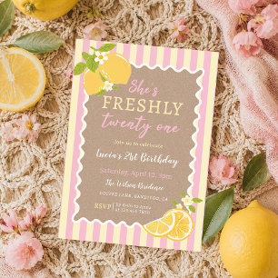 Pink & Yellow Lemon Freshly 21 Birthday Invitation