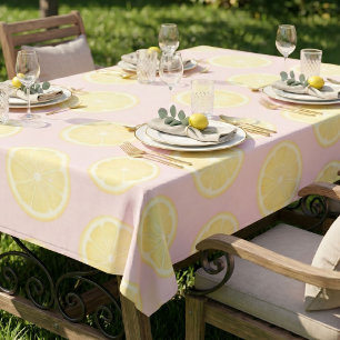 Pink Yellow Lemon  Tablecloth