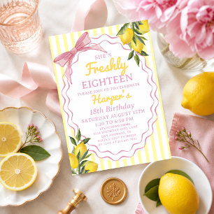 Pink Yellow Lemonade Lemon Themed Freshly Birthday Invitation