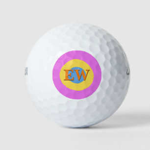 Pink Yellow Light Blue Monogram Custom Text Golf Balls