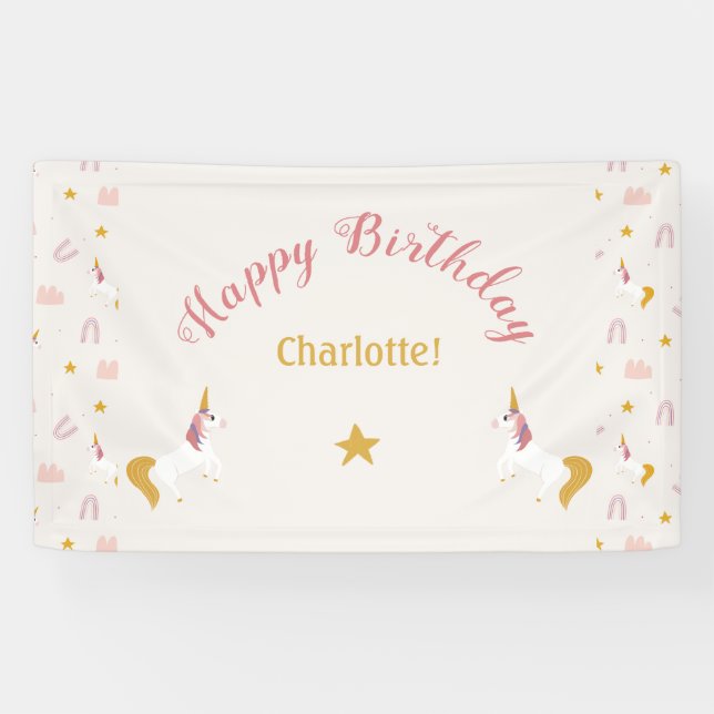 Pink Yellow Magical Unicorns & Rainbows Banner (Horizontal)