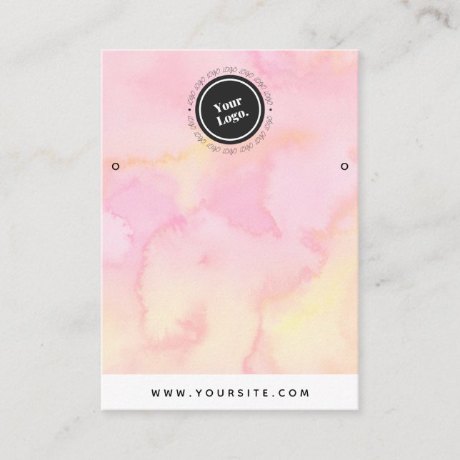 Pink & Yellow Marble Custom Logo Earrings Display  Business Card (Front)