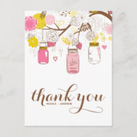 Pink & Yellow Mason Jars Floral Thank You Postcard