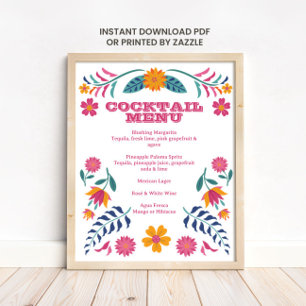 Pink Yellow Mexican Fiesta Bar Menu Sign
