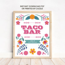 Pink Yellow Mexican Fiesta Taco Bar Sign