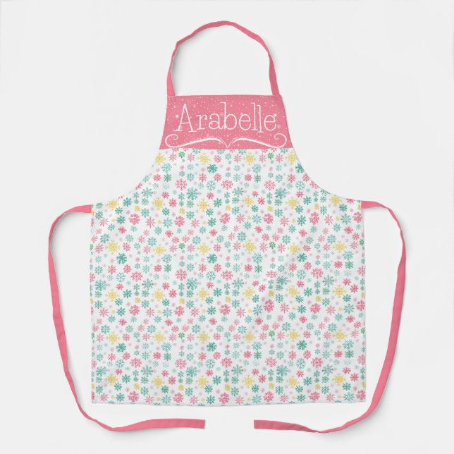 Pink Yellow Mint Snowflake Pattern Apron (Front)