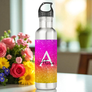 Pink Yellow Monogram Rainbow Sparkle 710 Ml Water Bottle