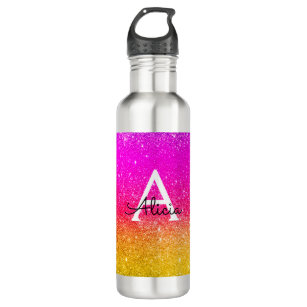 Pink Yellow Monogram Rainbow Sparkle   710 Ml Water Bottle