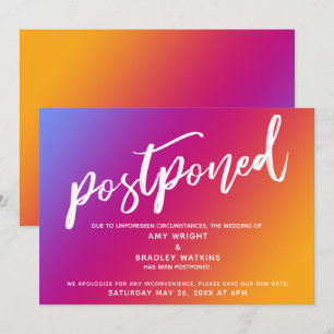 Pink Yellow Ombre Gradient Wedding Postponed Card