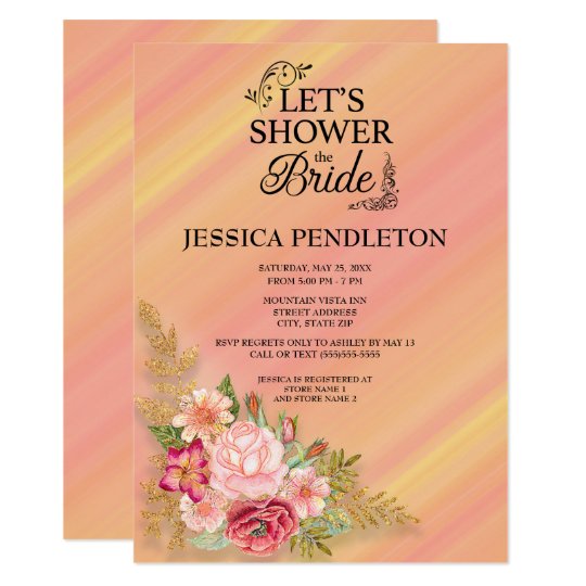 Pink Yellow Ombre' Watercolor Floral Bridal Shower Card