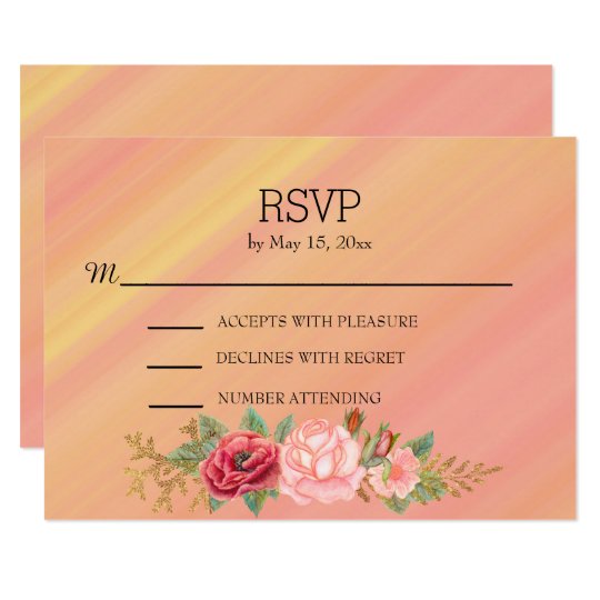 Pink Yellow Ombre' Watercolor Floral Wedding RSVP Card