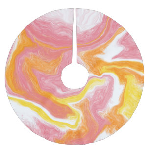 Pink Yellow Orange and White Fluid Art Brushed Polyester Tree Skirt