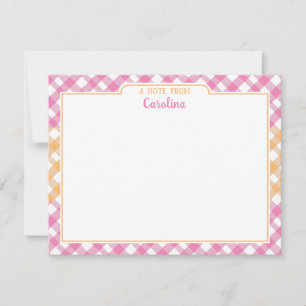 Pink & Yellow Orange Preppy Gingham Stationery Card