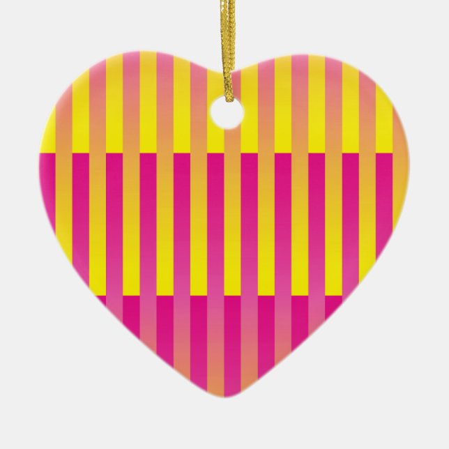 Pink Yellow Orange Striped Pattern Ceramic Ornament (Front)