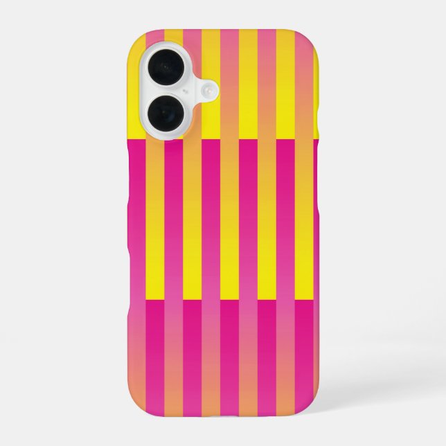 Pink Yellow Orange Striped Pattern iPhone 16 Case (Back)