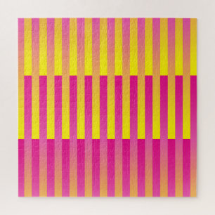 Pink Yellow Orange Striped Pattern Jigsaw Puzzle