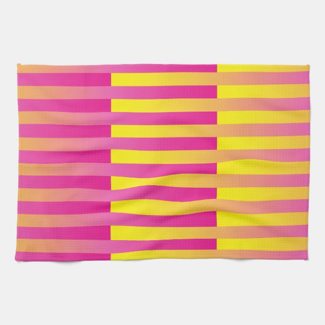 Pink Yellow Orange Striped Pattern Kitchen Towel (Horizontal)