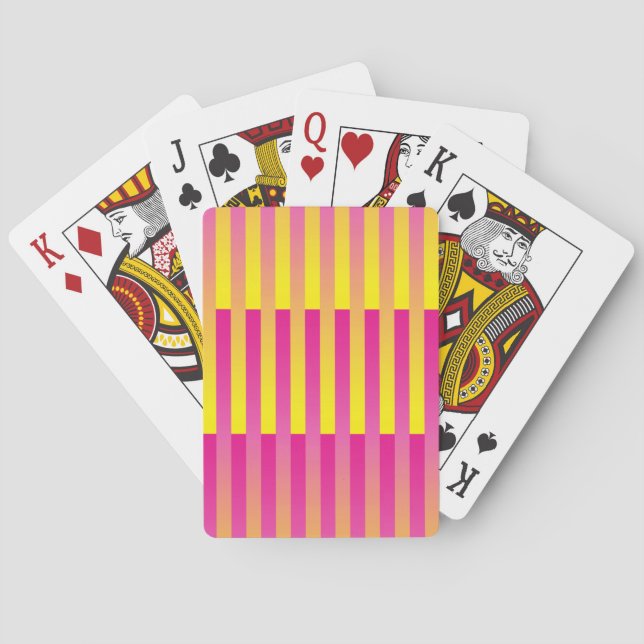 Pink Yellow Orange Striped Pattern Playing Cards (Back)