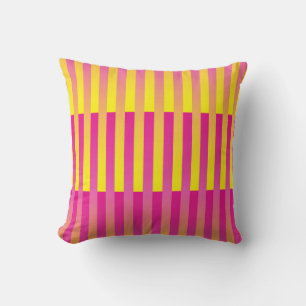Pink Yellow Orange Striped Pattern Throw Pillow