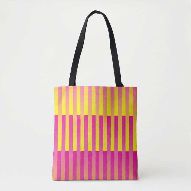 Pink Yellow Orange Striped Pattern Tote Bag (Front)