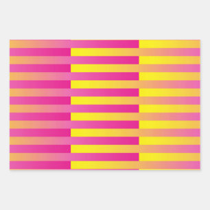 Pink Yellow Orange Striped Pattern Wrapping Paper Sheet