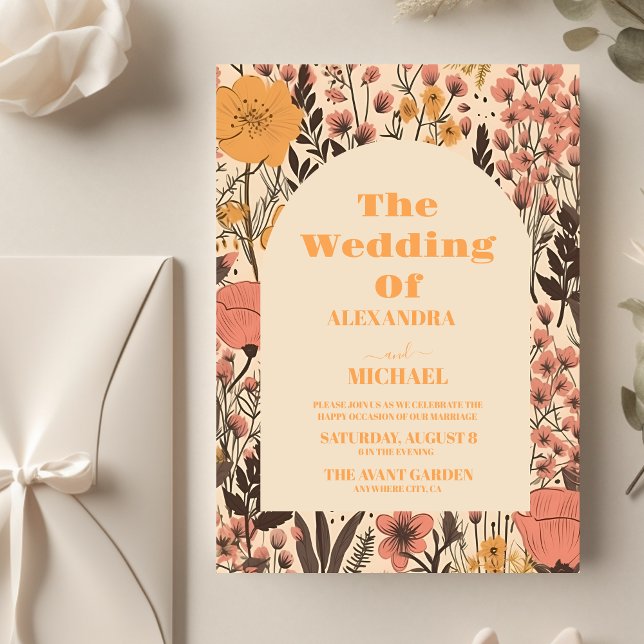  Pink Yellow Orange Wildflowers Wedding Invitation (Creator Uploaded)