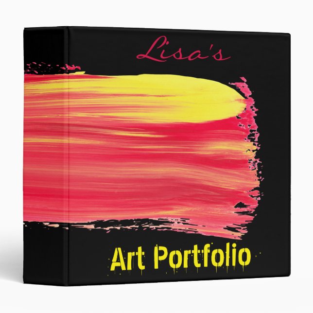 Pink & Yellow Paint Streaked Art Portfolio Binder (Front/Spine)