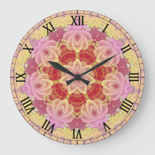 Pink & Yellow Pastel Gyro Fractals Wall Clock