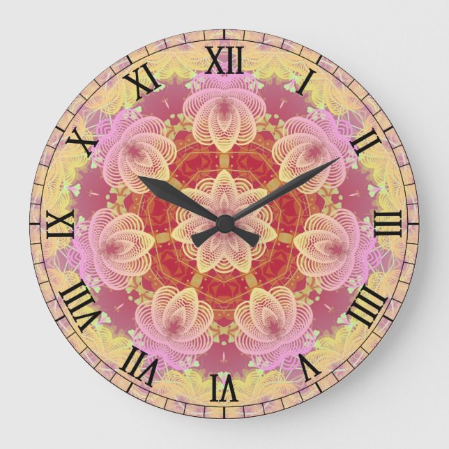 Pink & Yellow Pastel Gyro Fractals Wall Clock (Front)