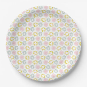 Pink & Yellow Pastel Spring Flowers Paper Plate