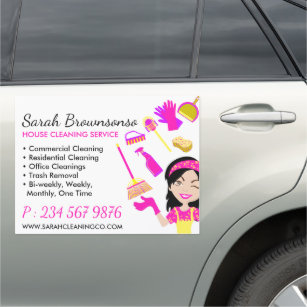 Pink Yellow Pattern Lady Cleaning Maid Services Car Magnet