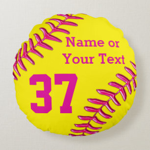 PINK, Yellow PERSONALIZED Round Softball Pillows