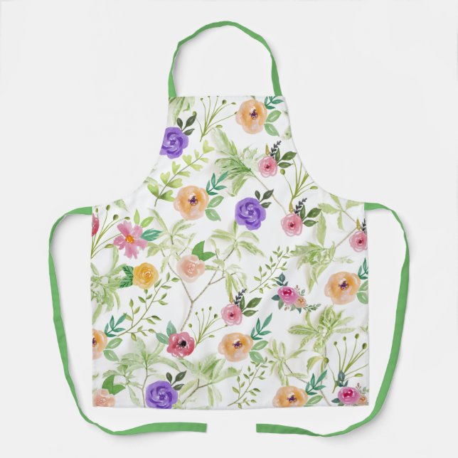Pink Yellow Pink Purple Floral Greenery  Apron (Front)
