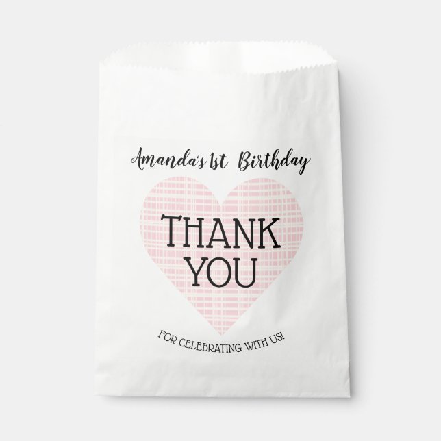 Pink Yellow Plaid Heart Thank You Favour Bag (Front)