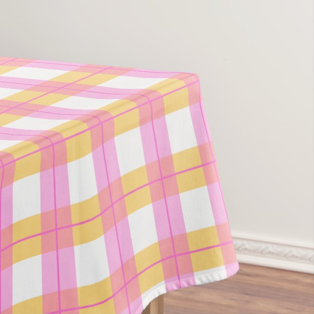 Pink & yellow plaid pattern tablecloth (In Situ)